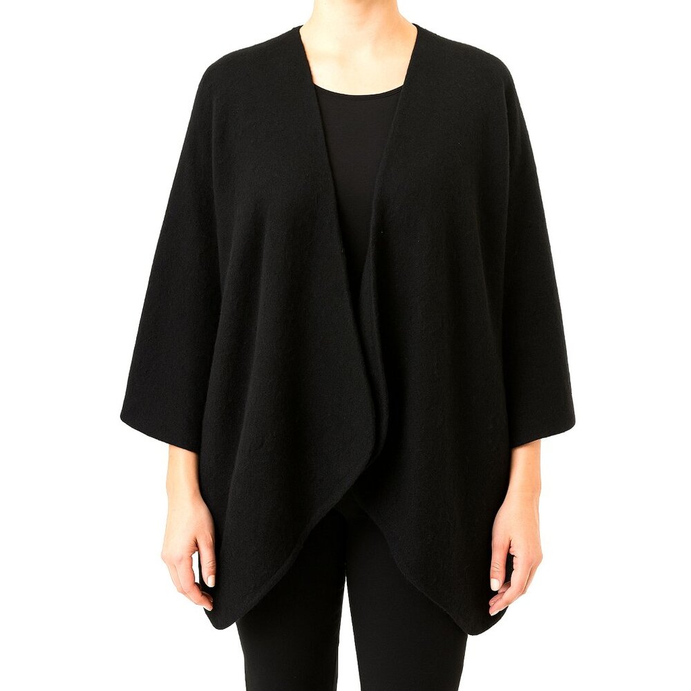 Vintage Black Wool Poncho Open Front Cape Shawl Dark Grunge Fall One Size
